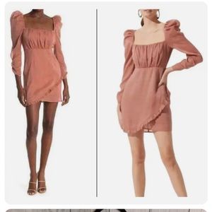 NWT ASTR Mauve Shimmer Puff Sleeve Layered Ruffle Mini Dress - Medium